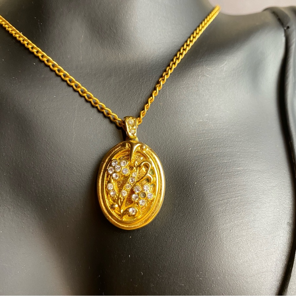 Pretty Vintage 90's Rhinestone Locket with Chain